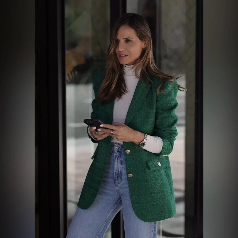 ZARA BUTTON TEXTURED WEAVE BLAZER - Picture 5 of 16